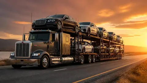 Enclosed car carrier ready to load a customer vehicle