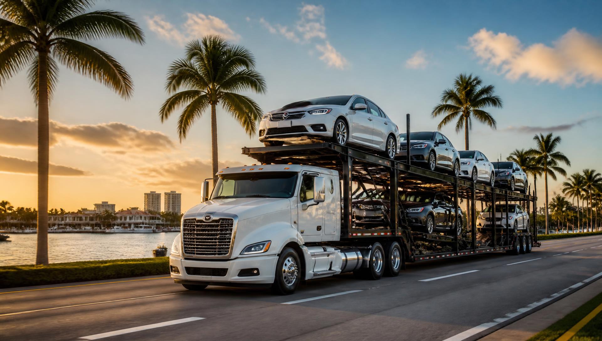 Enclosed car hauler on a Southwest Florida road near Cape Coral